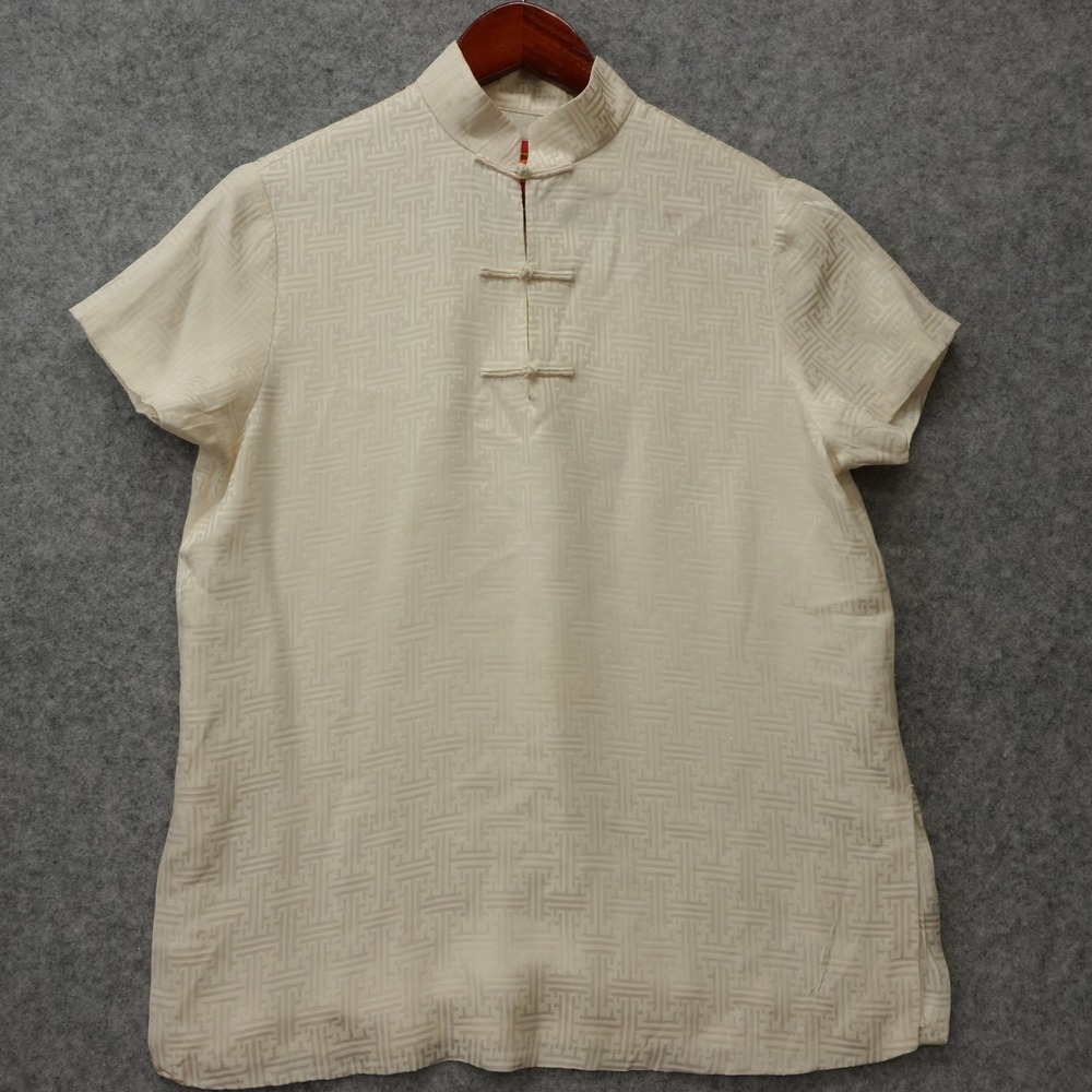 Shanghai Tang 1997 Women Silk Top MEDIUM Cream Vintage Mandarin Chinese Key RARE